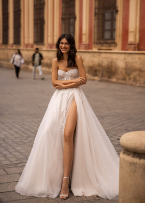 Beaded Strapless Sweetheart Ivory Lace Glitter Tulle Wedding Dress